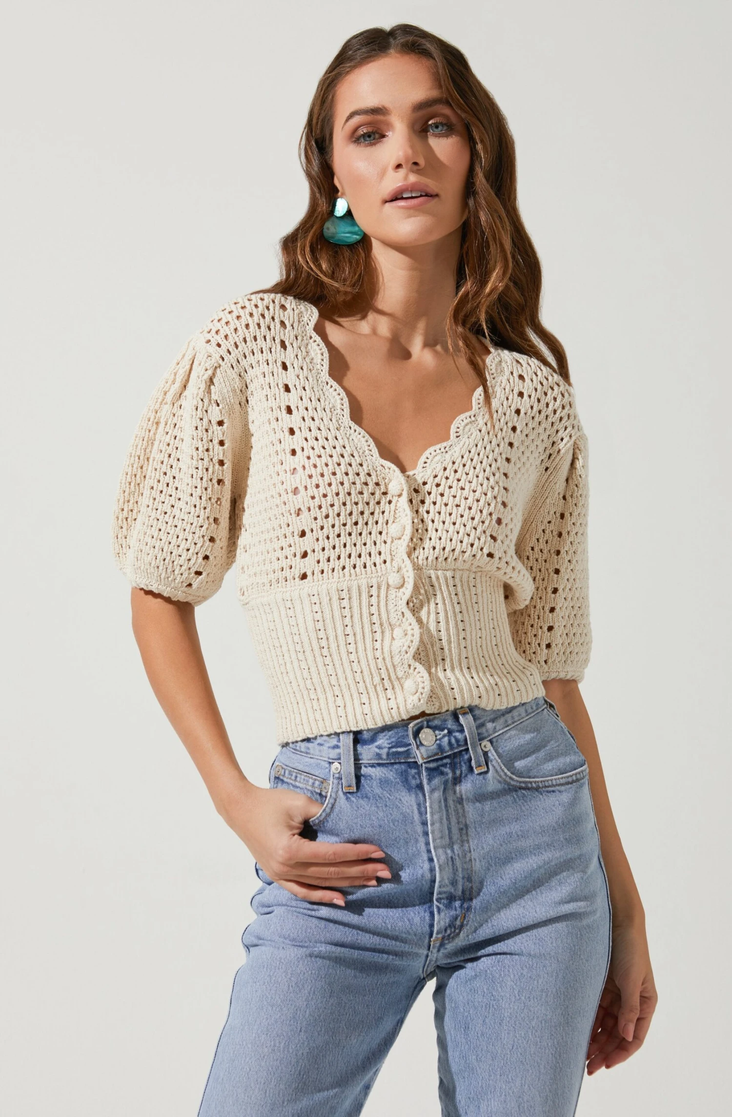 Peyton Scallop Edge Pointelle Cardigan 3 Peyton Scallop Edge Pointelle Cardigan