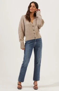 Belmont Button Down Cardigan 15 Belmont Button Down Cardigan -Astr The Label Shop ACT16728 TAUPEGREYMARL 1