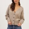 Belmont Button Down Cardigan 1 Belmont Button Down Cardigan -Astr The Label Shop ACT16728 TAUPEGREYMARL 2