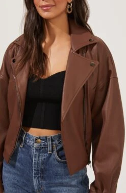 Rubia Faux Leather Moto Jacket 18 Rubia Faux Leather Moto Jacket -Astr The Label Shop ACT16740 BROWN 3