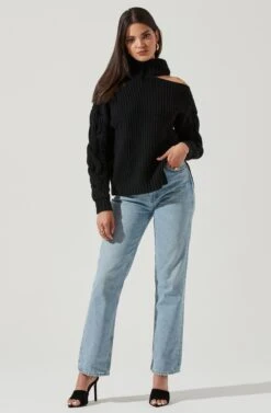 Sequoia Cutout Shoulder Turtleneck Sweater 23 Sequoia Cutout Shoulder Turtleneck Sweater -Astr The Label Shop ACT16747 BLACK 1 NEW
