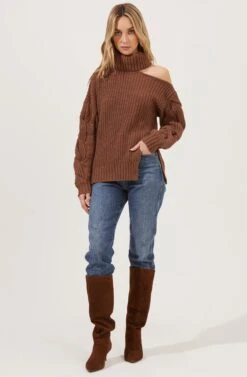 Sequoia Cutout Shoulder Turtleneck Sweater 27 Sequoia Cutout Shoulder Turtleneck Sweater -Astr The Label Shop ACT16747 CHOCOLATE 1
