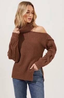 Sequoia Cutout Shoulder Turtleneck Sweater 25 Sequoia Cutout Shoulder Turtleneck Sweater -Astr The Label Shop ACT16747 CHOCOLATE 2