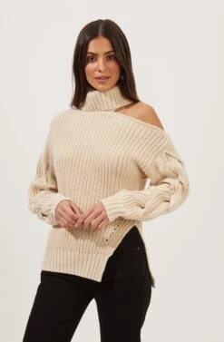 Sequoia Cutout Shoulder Turtleneck Sweater 30 Sequoia Cutout Shoulder Turtleneck Sweater -Astr The Label Shop ACT16747 CREAM 2