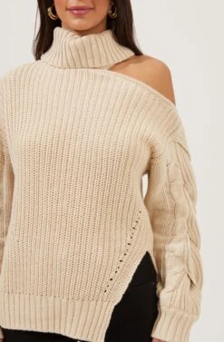 Sequoia Cutout Shoulder Turtleneck Sweater 35 Sequoia Cutout Shoulder Turtleneck Sweater -Astr The Label Shop ACT16747 CREAM 3