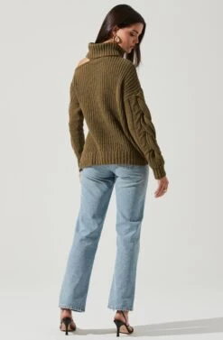 Sequoia Cutout Shoulder Turtleneck Sweater 38 Sequoia Cutout Shoulder Turtleneck Sweater -Astr The Label Shop ACT16747 OLIVE 3 NEW