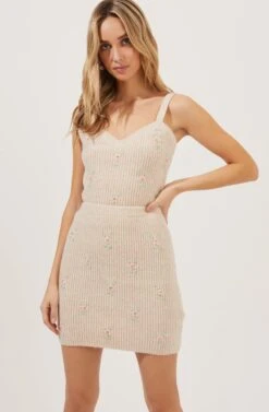 Tea Party Floral Embroidered Knit Mini Skirt