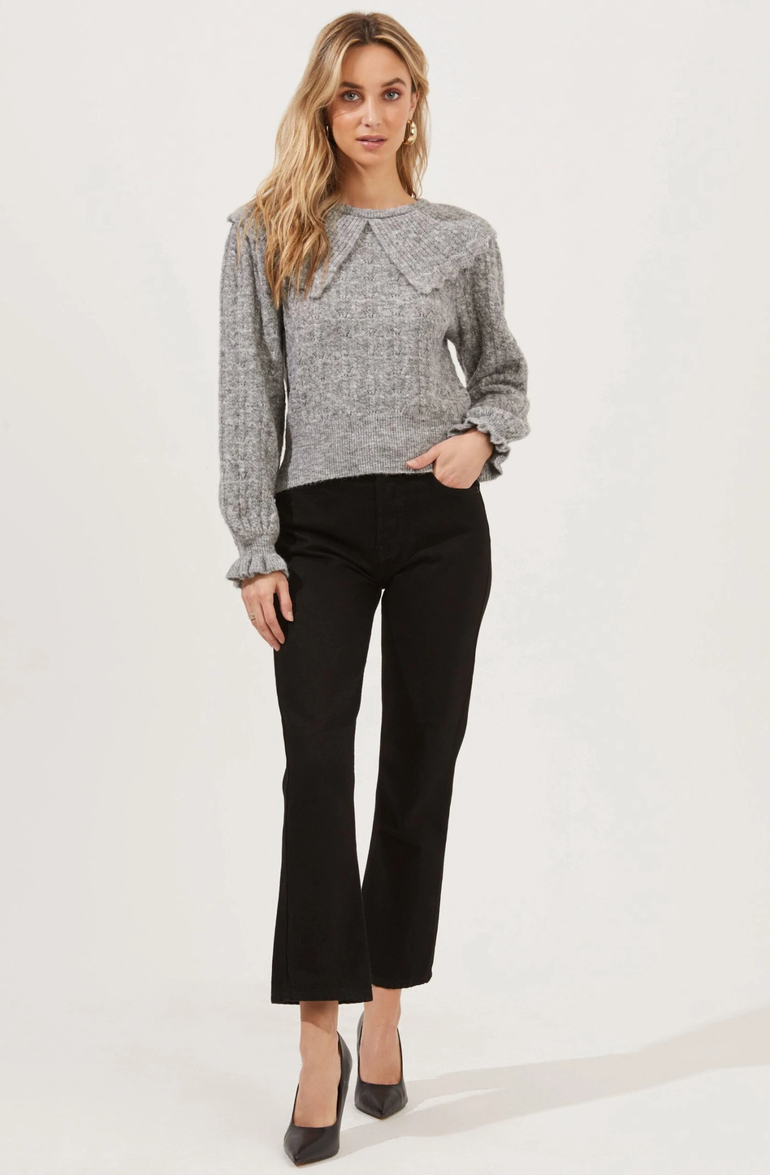Safford Pointelle Oversized Collar Sweater 10 Safford Pointelle Oversized Collar Sweater - Image 8