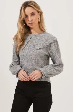 Safford Pointelle Oversized Collar Sweater 20 Safford Pointelle Oversized Collar Sweater -Astr The Label Shop ACT16762 GREY 2