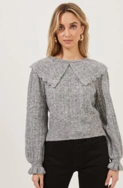 Safford Pointelle Oversized Collar Sweater 23 Safford Pointelle Oversized Collar Sweater -Astr The Label Shop ACT16762 GREY 3