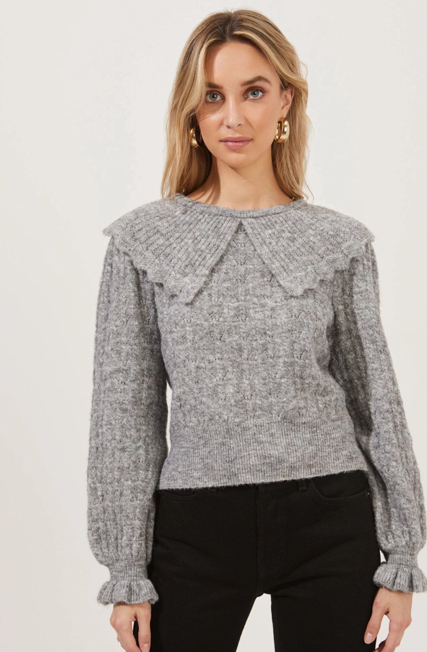 Safford Pointelle Oversized Collar Sweater 12 Safford Pointelle Oversized Collar Sweater - Image 10