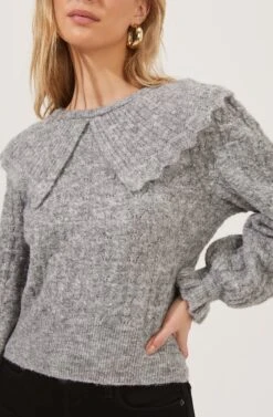 Safford Pointelle Oversized Collar Sweater 24 Safford Pointelle Oversized Collar Sweater -Astr The Label Shop ACT16762 GREY 4