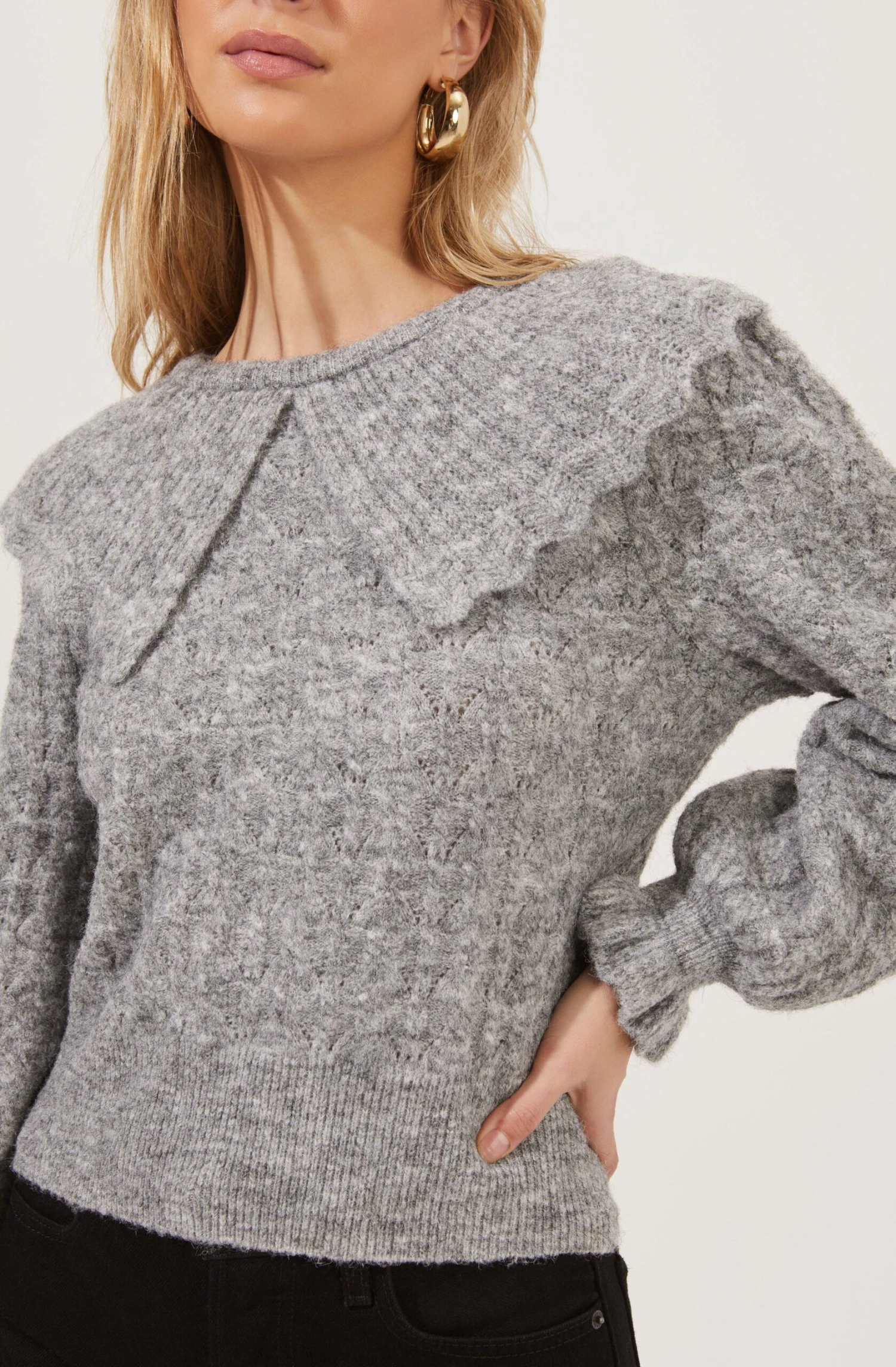 Safford Pointelle Oversized Collar Sweater 13 Safford Pointelle Oversized Collar Sweater - Image 11