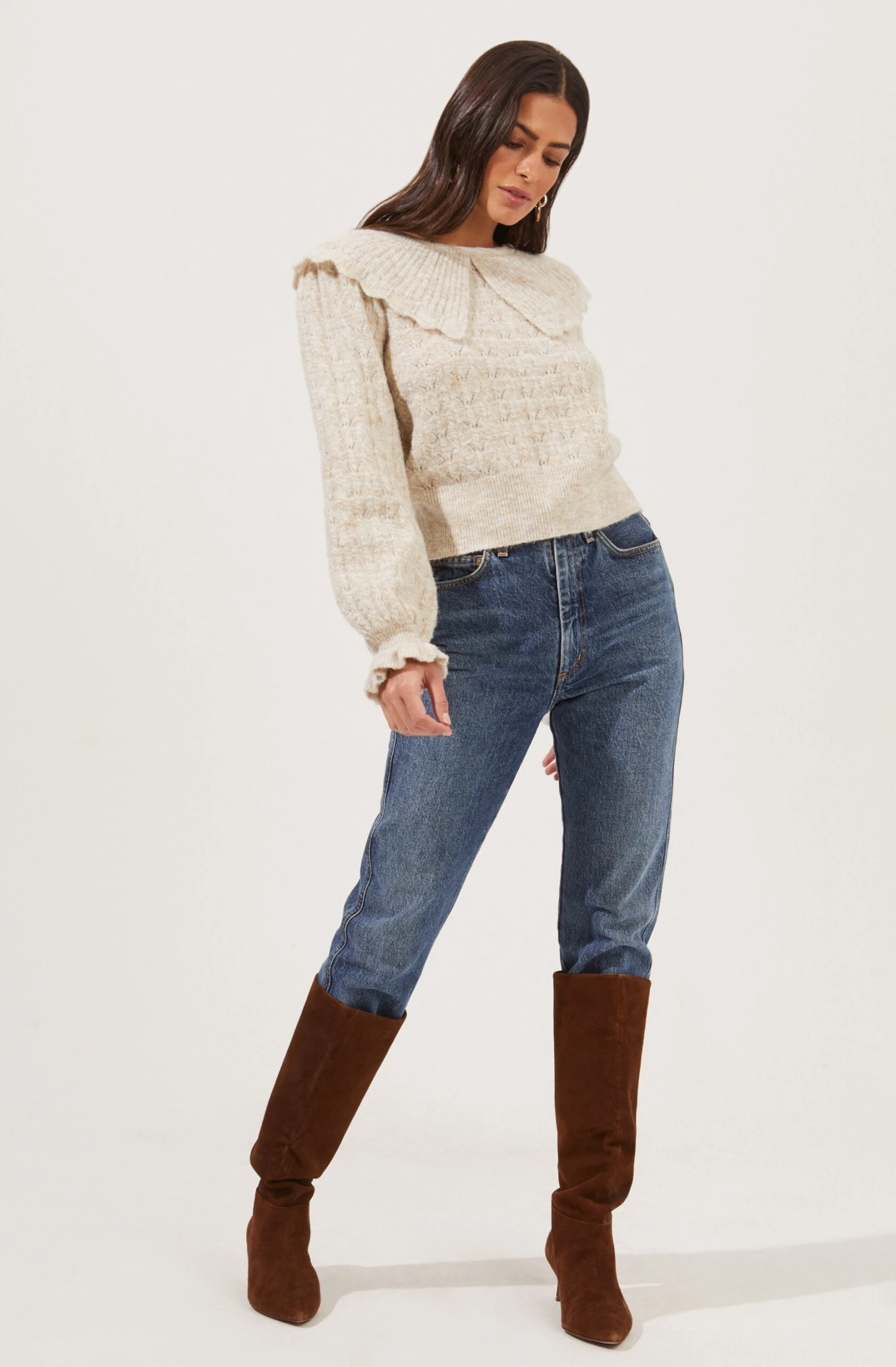 Safford Pointelle Oversized Collar Sweater 4 Safford Pointelle Oversized Collar Sweater - Image 2