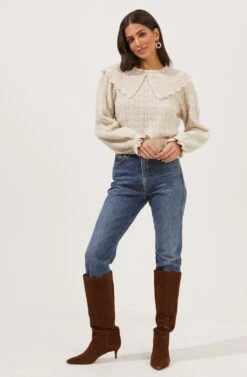 Safford Pointelle Oversized Collar Sweater 16 Safford Pointelle Oversized Collar Sweater -Astr The Label Shop ACT16762 IVORY 2