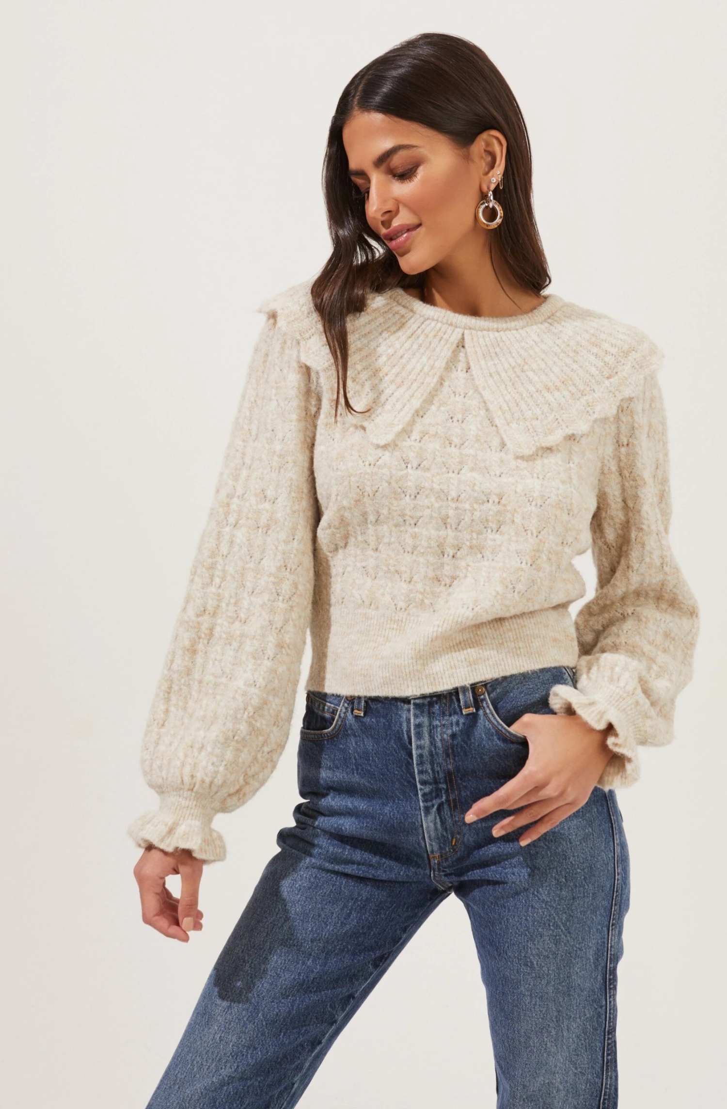 Safford Pointelle Oversized Collar Sweater 3 Safford Pointelle Oversized Collar Sweater