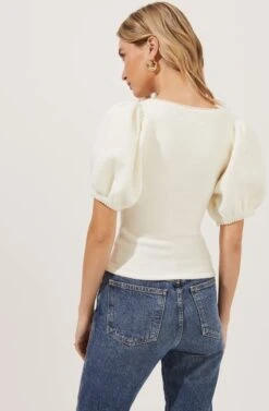 Sweet Life Faux Pearl Trimmed Puff Sleeve Sweater -Astr The Label Shop ACT16787 WHITE 3
