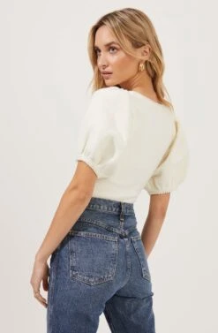 Sweet Life Faux Pearl Trimmed Puff Sleeve Sweater -Astr The Label Shop ACT16787 WHITE 6