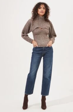 Imani Turtleneck Cable Knit Sweater Set -Astr The Label Shop ACT16803 BROWN 1