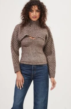 Imani Turtleneck Cable Knit Sweater Set -Astr The Label Shop ACT16803 BROWN 2