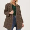 Autumn Plaid Oversized Blazer 1 Autumn Plaid Oversized Blazer -Astr The Label Shop ACT16809 BROWN GREENPLAID 2
