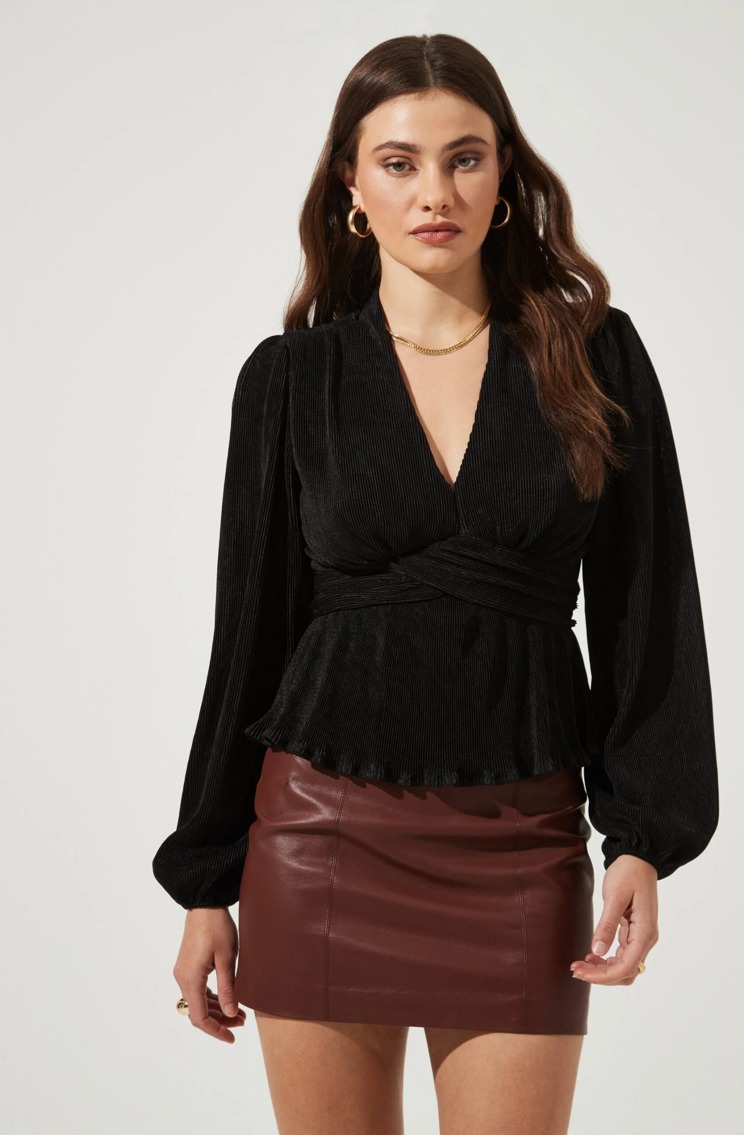 Sharon Long Sleeve Pleated Peplum Top 3 Sharon Long Sleeve Pleated Peplum Top
