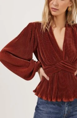 Sharon Pleated Peplum Top -Astr The Label Shop ACT16810 RUST 4