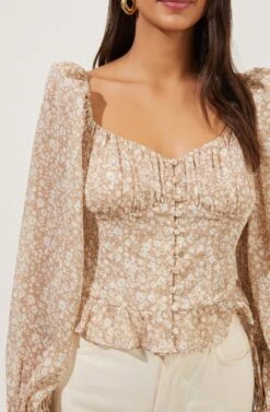 Concord Floral Peplum Puff Sleeve Top -Astr The Label Shop ACT16819 TAUPEBLUEDITSY 3