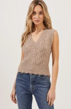 Medina Cable Knit Sweater Vest -Astr The Label Shop ACT16821 BEIGE 2