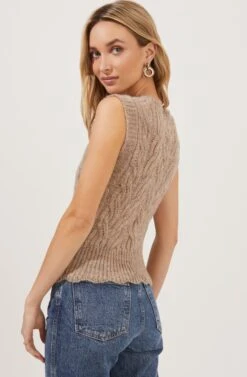 Medina Cable Knit Sweater Vest -Astr The Label Shop ACT16821 BEIGE 6