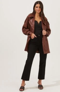 Peoria Belted Faux Leather Jacket 27 Peoria Belted Faux Leather Jacket -Astr The Label Shop ACT16822 RUSTBROWN 1