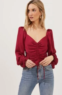 Love Song Ruched Front Long Sleeve Top -Astr The Label Shop ACT16830B BERRY 3
