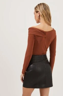 Maricopa Off Shoulder Twist Front Bodysuit -Astr The Label Shop ACT16855 CARAMEL 5