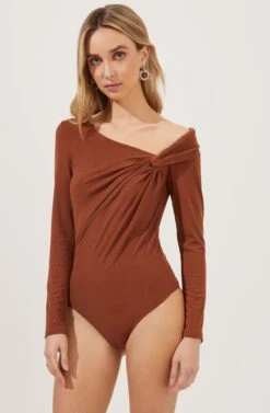 Maricopa Off Shoulder Twist Front Bodysuit -Astr The Label Shop ACT16855 CARAMEL 6