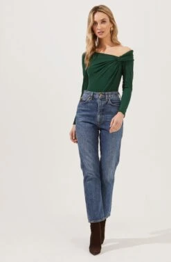 Maricopa Off Shoulder Twist Front Bodysuit -Astr The Label Shop ACT16855 GREEN 1