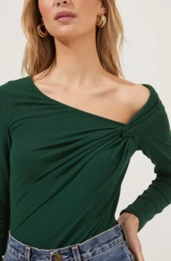 Maricopa Off Shoulder Twist Front Bodysuit -Astr The Label Shop ACT16855 GREEN 5