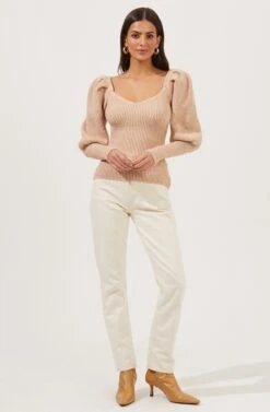 Esma Puff Sleeve Sweater -Astr The Label Shop ACT16860 CAFELATTE 1