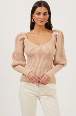 Esma Puff Sleeve Sweater -Astr The Label Shop ACT16860 CAFELATTE 2