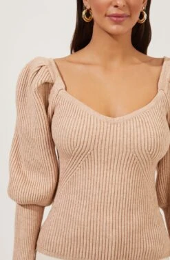 Esma Puff Sleeve Sweater -Astr The Label Shop ACT16860 CAFELATTE 3