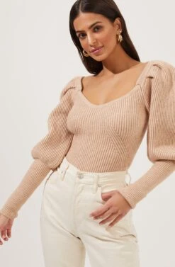 Esma Puff Sleeve Sweater -Astr The Label Shop ACT16860 CAFELATTE 6
