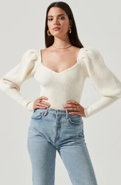 Esma Puff Sleeve Sweater -Astr The Label Shop ACT16860 OFFWHITE 2