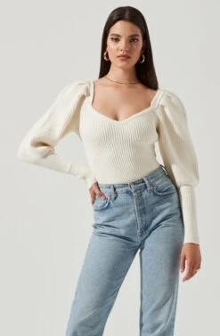 Esma Puff Sleeve Sweater -Astr The Label Shop ACT16860 OFFWHITE 3