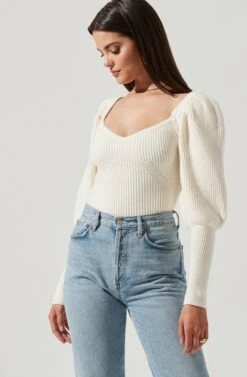 Esma Puff Sleeve Sweater -Astr The Label Shop ACT16860 OFFWHITE 4