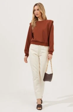 Sparrow Shoulder Pad Sweatshirt -Astr The Label Shop ACT16862 BROWN 1