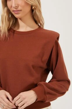 Sparrow Shoulder Pad Sweatshirt -Astr The Label Shop ACT16862 BROWN 4