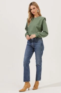 Sparrow Shoulder Pad Sweatshirt -Astr The Label Shop ACT16862 WASHEDGREEN 1