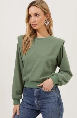 Sparrow Shoulder Pad Sweatshirt -Astr The Label Shop ACT16862 WASHEDGREEN 2