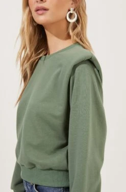 Sparrow Shoulder Pad Sweatshirt -Astr The Label Shop ACT16862 WASHEDGREEN 3