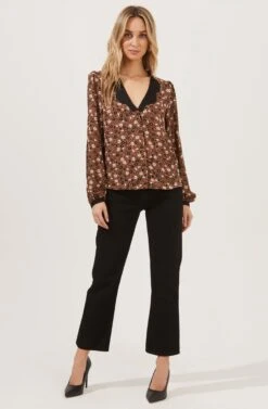 Lula Floral Contrast Collar Top -Astr The Label Shop ACT16863 BROWNBLACKFLORAL 1