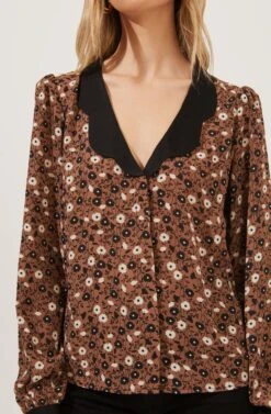 Lula Floral Contrast Collar Top -Astr The Label Shop ACT16863 BROWNBLACKFLORAL 3